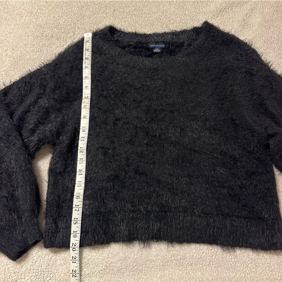 American Eagle Black Eyelash Knit Balloon Sleeve Sweater Fuzzy - Picture 5 of 9